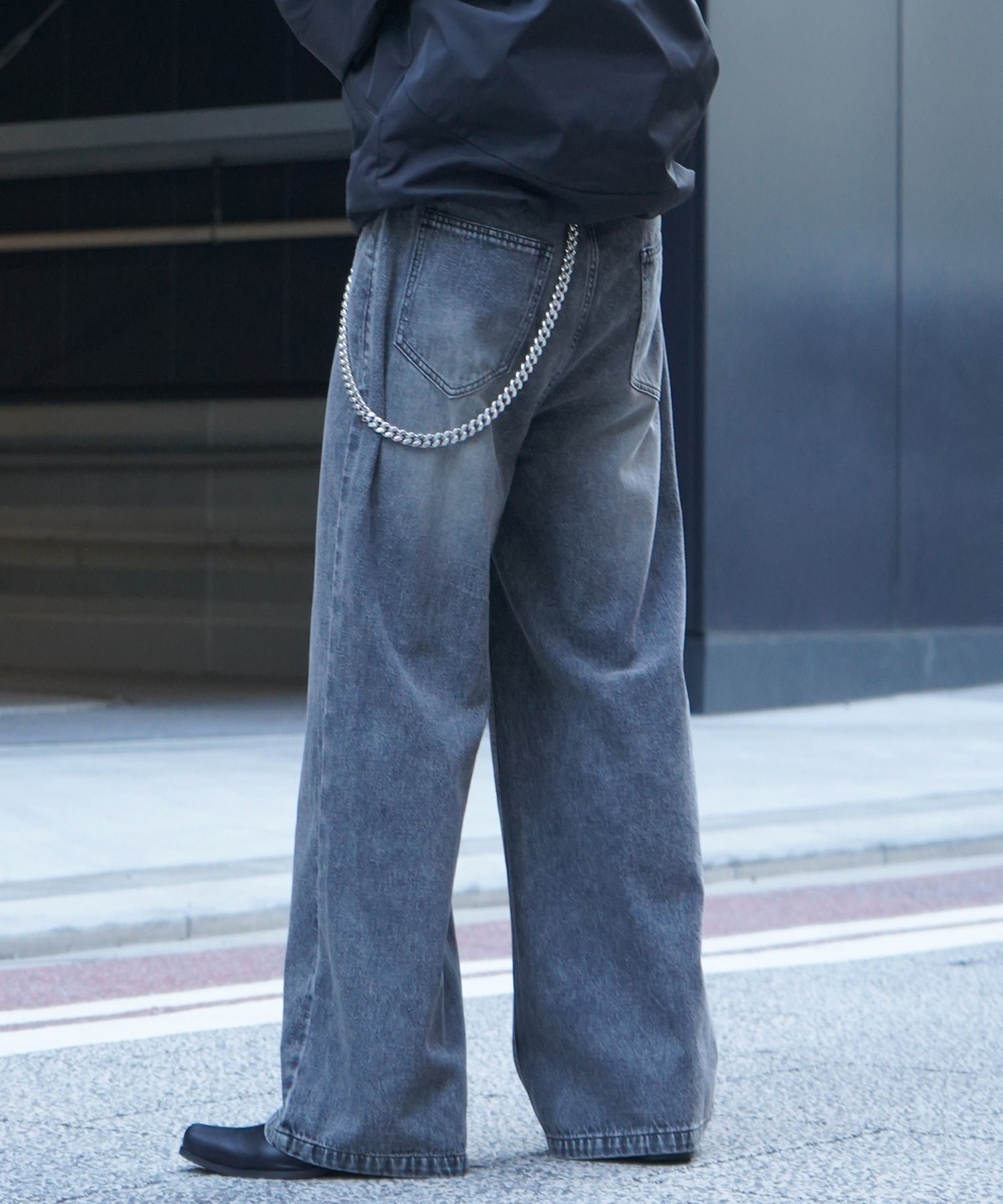 25AW ヴィンテージメイク ダメージ加工 ケミカルウォッシュ加工 ワイドストレートデニムパンツ
