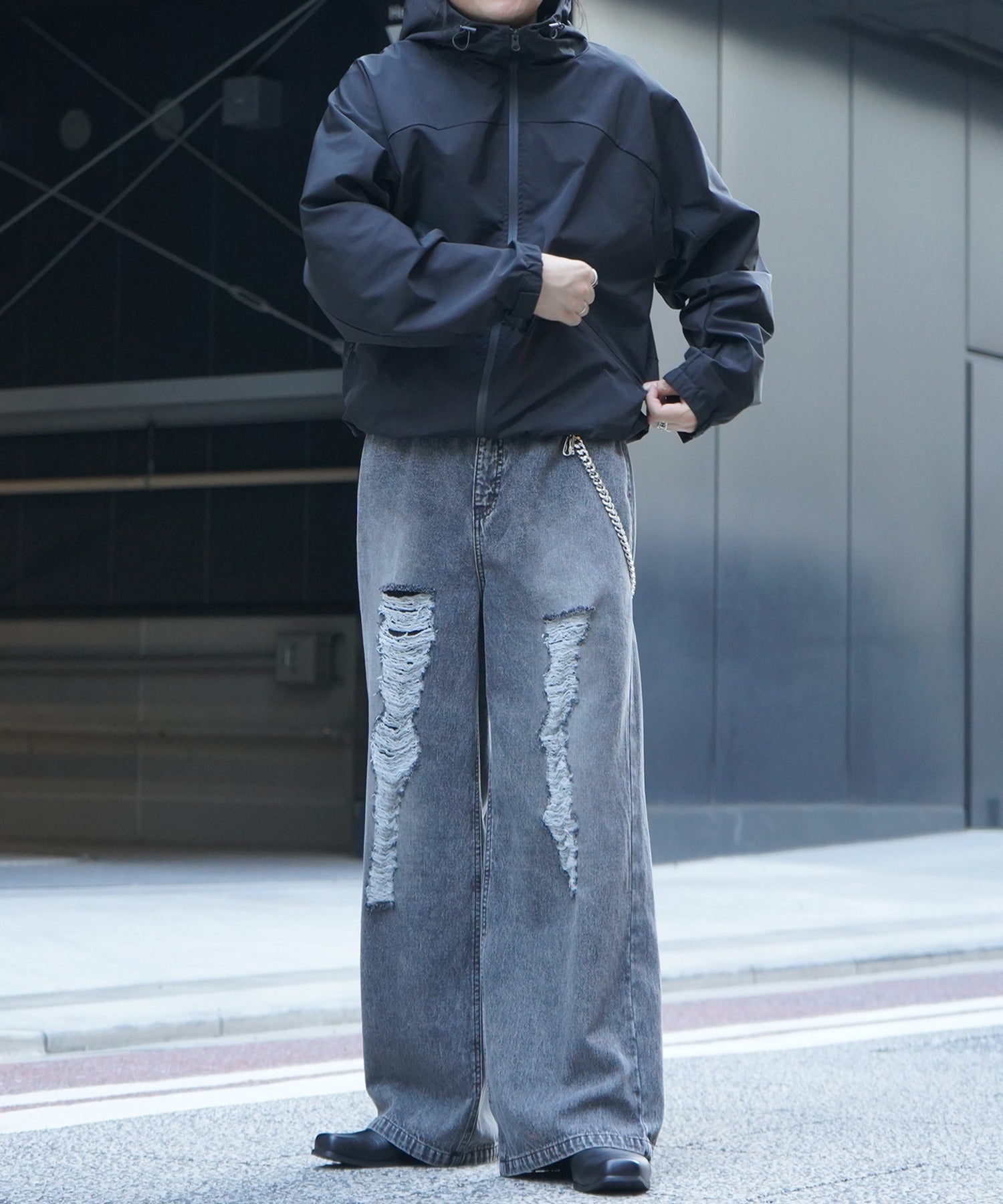 25AW ヴィンテージメイク ダメージ加工 ケミカルウォッシュ加工 ワイドストレートデニムパンツ