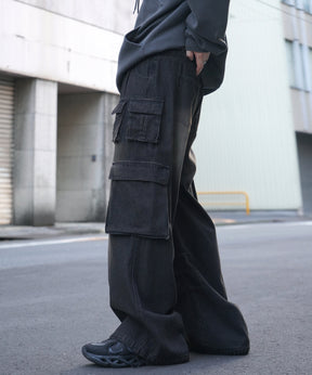 25SS ヴィンテージメイク レトロライク Y2Kグランジ ケミカル加工 マルチポケットデニムカーゴパンツ