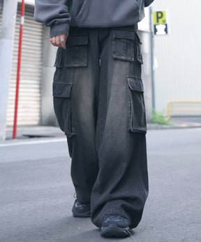 25SS ヴィンテージメイク レトロライク Y2Kグランジ ケミカル加工 マルチポケットデニムカーゴパンツ