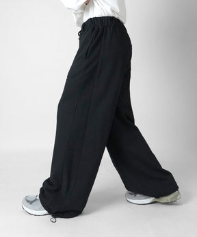 サイド切替 裏毛スウェットワイドストレートパンツ 裾ドローコード