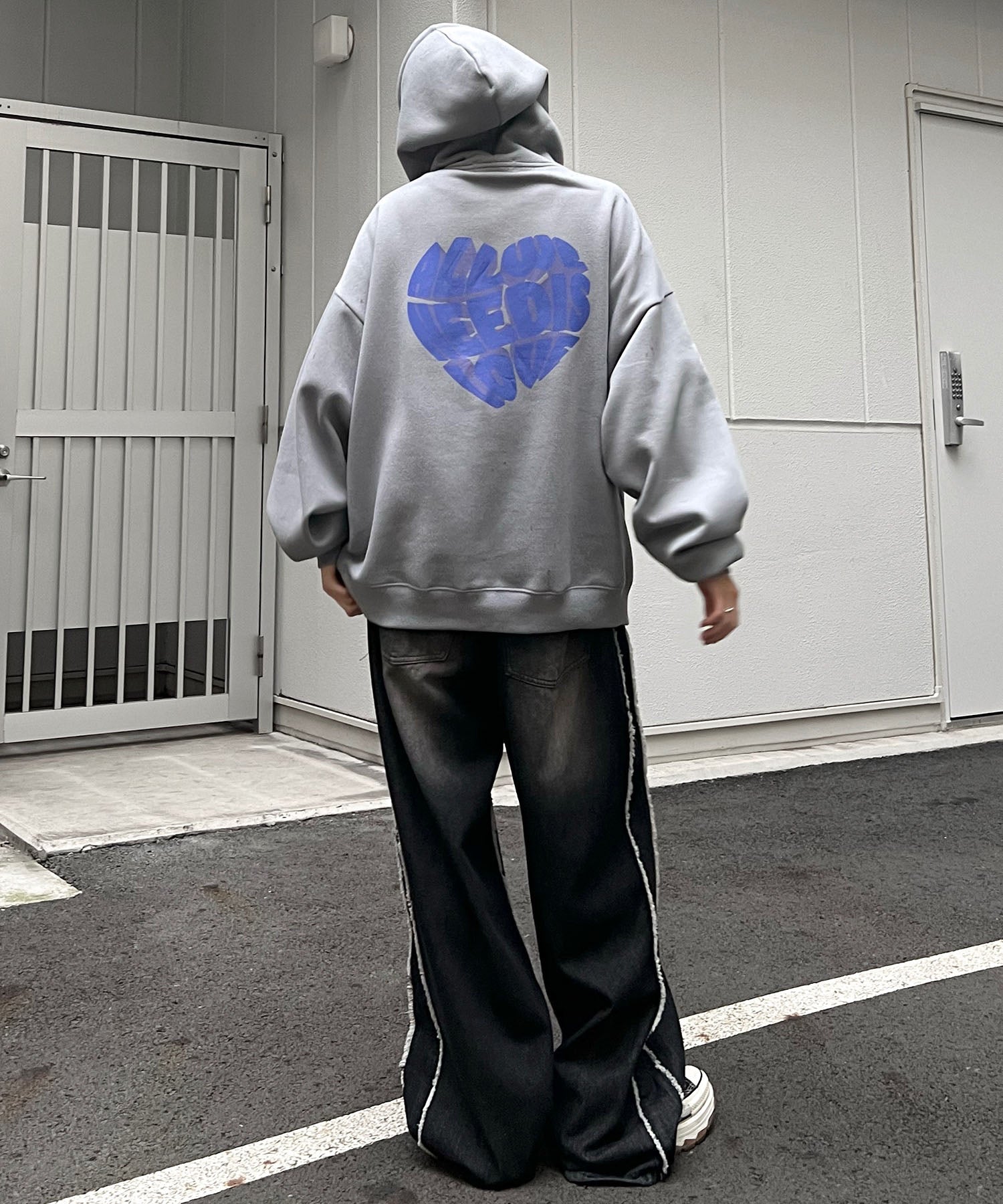 ハートロゴ 韓国ストリート アソートプリントパーカー