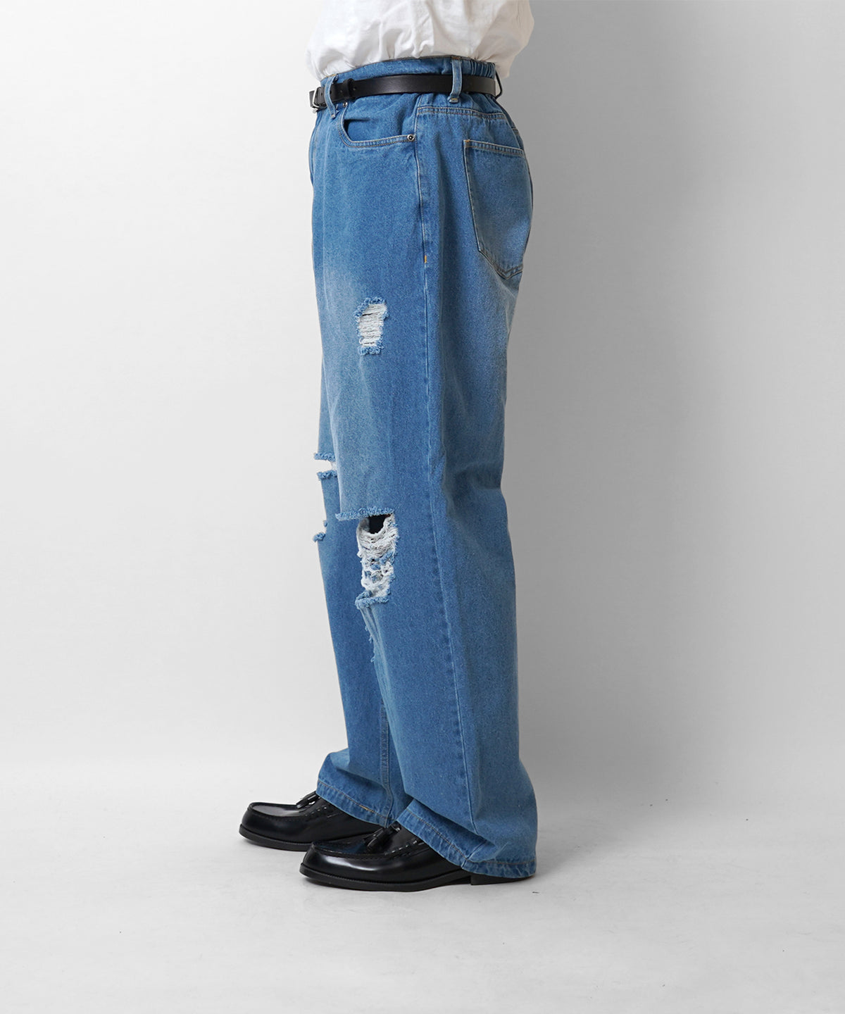 ヴィンテージライク ダメージ加工 ワイドデニムパンツ