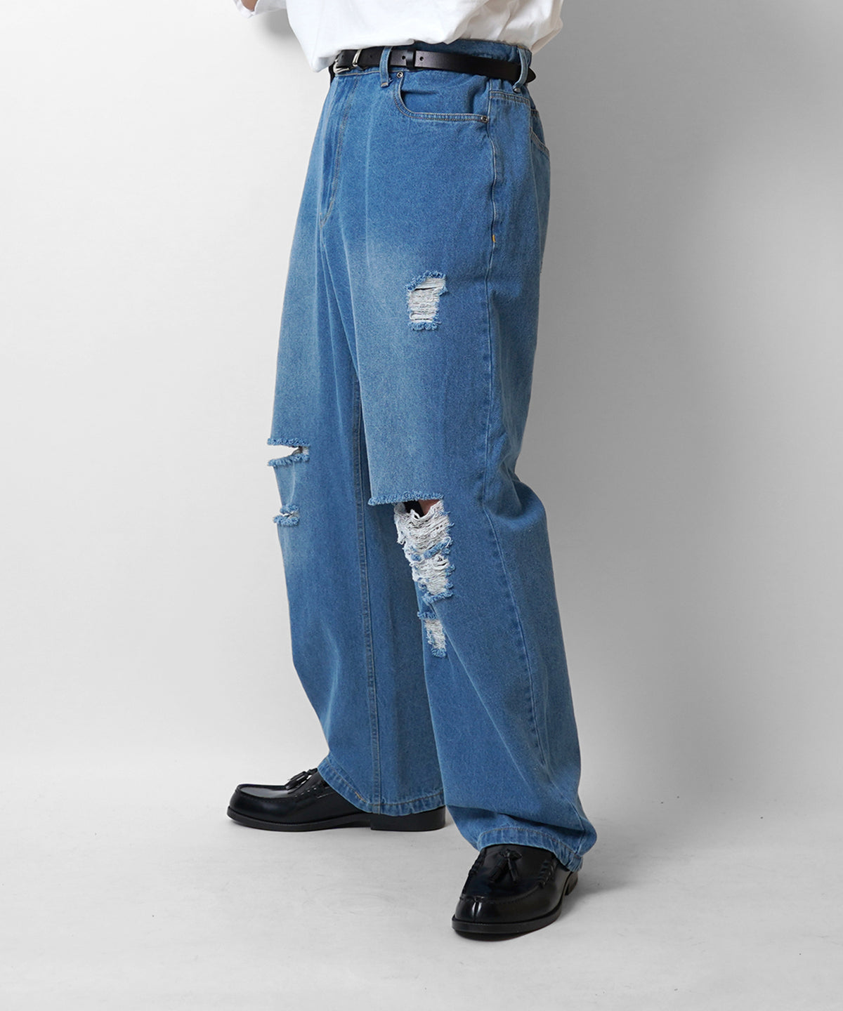 ヴィンテージライク ダメージ加工 ワイドデニムパンツ