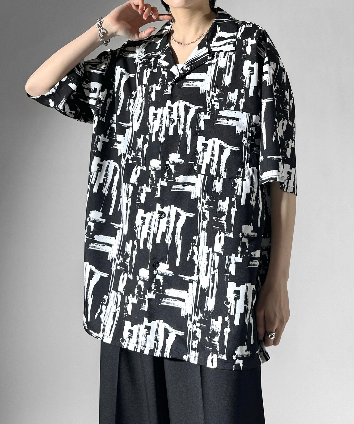 ビッグシルエット オープンカラー総柄半袖シャツ フラワー / 幾何学 25SS