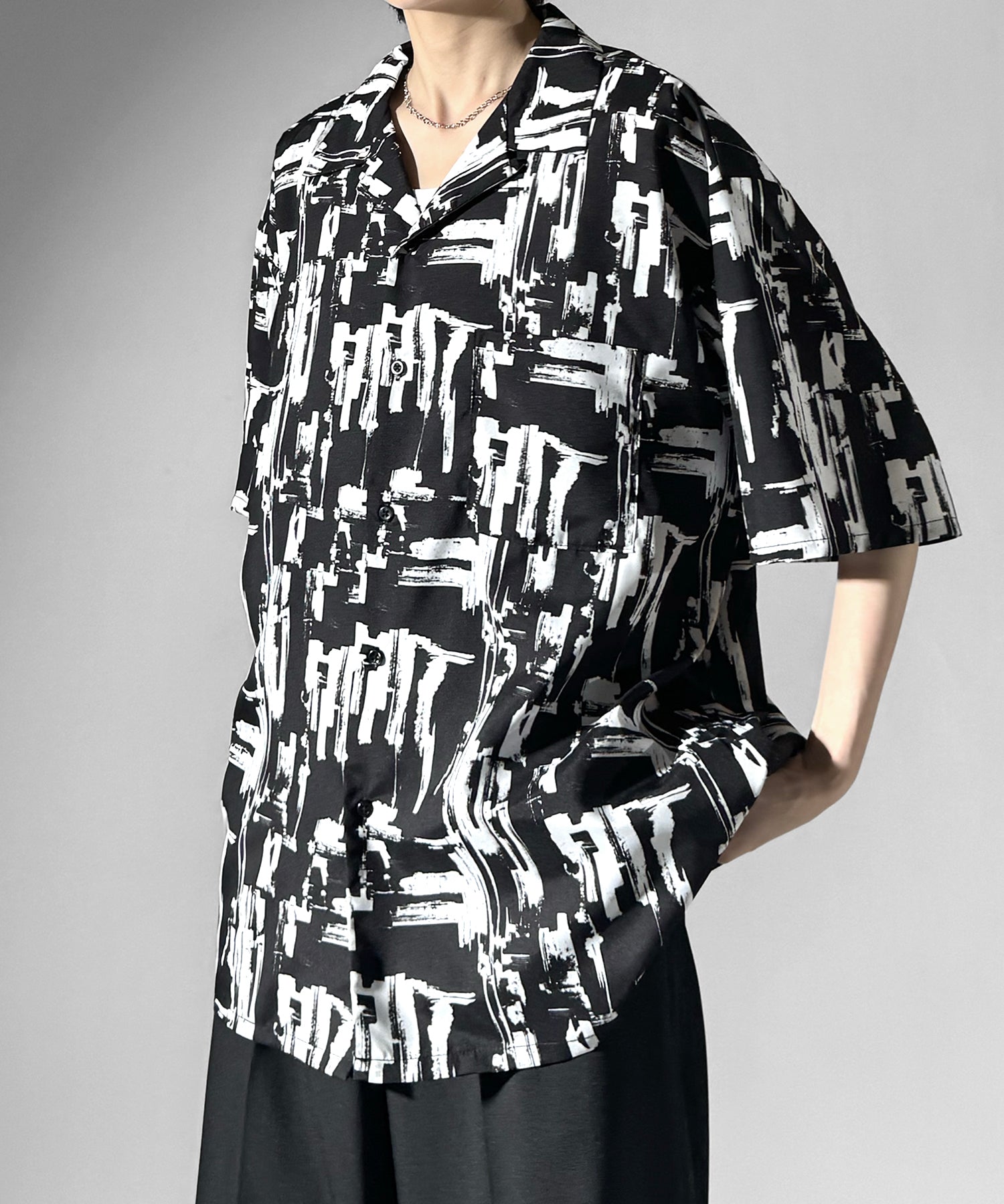 ビッグシルエット オープンカラー総柄半袖シャツ フラワー / 幾何学 25SS