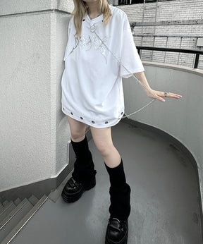 【MAROCORE SELECT】チェーン付きメタルロゴ トライバルプリント ビッグシルエットTシャツ 24SS【ILL'S 】