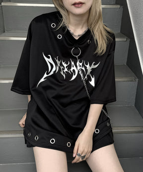 【MAROCORE SELECT】チェーン付きメタルロゴ トライバルプリント ビッグシルエットTシャツ 24SS【ILL'S 】
