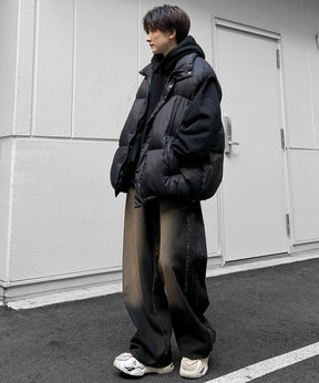 【96thes SELECT】ヴィンテージライク サイドフリンジライン ワイドデニムパンツ
