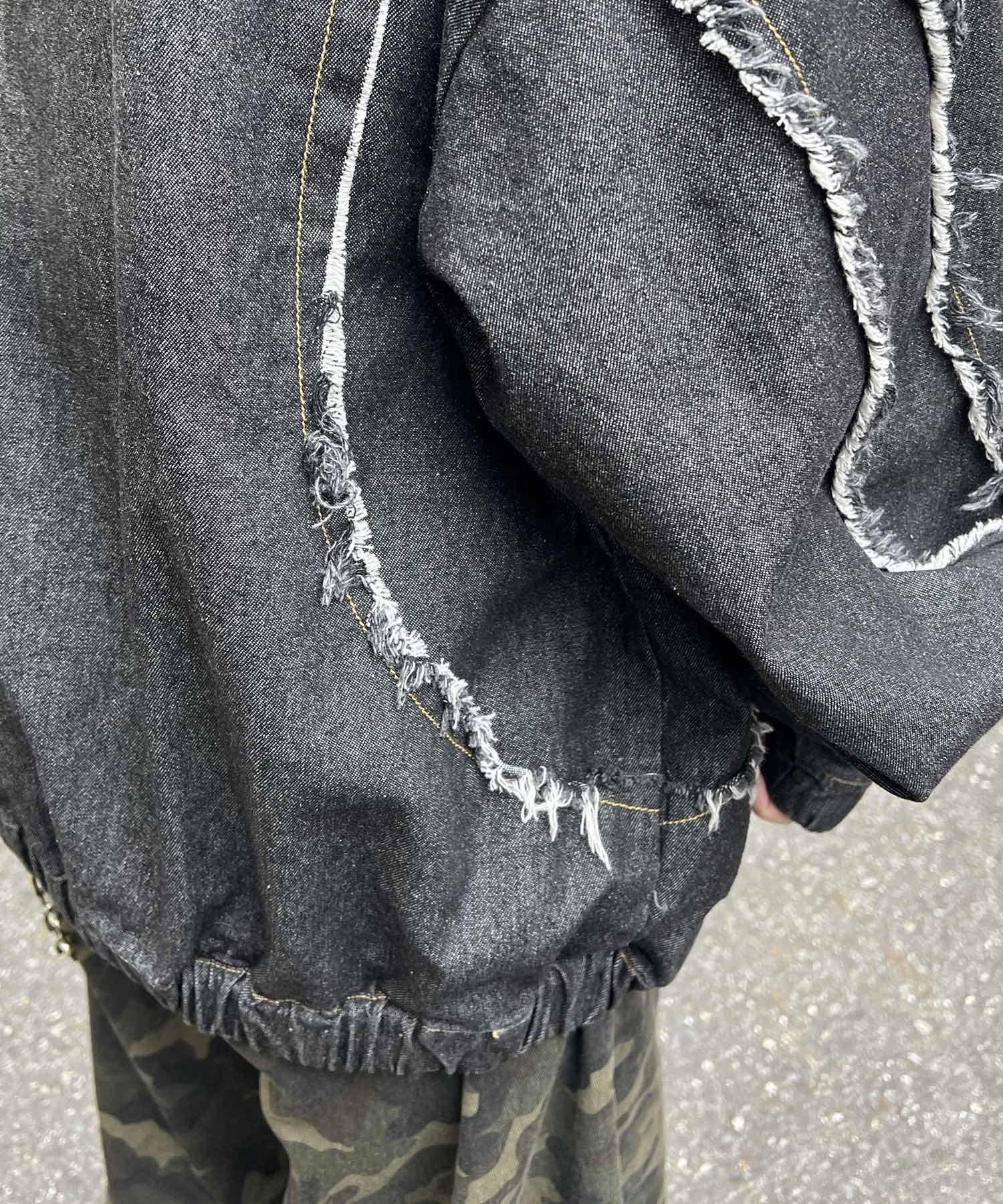 グランジ加工 フルジップ デニムフーディ