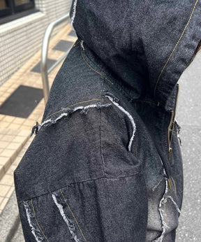 グランジ加工 フルジップ デニムフーディ