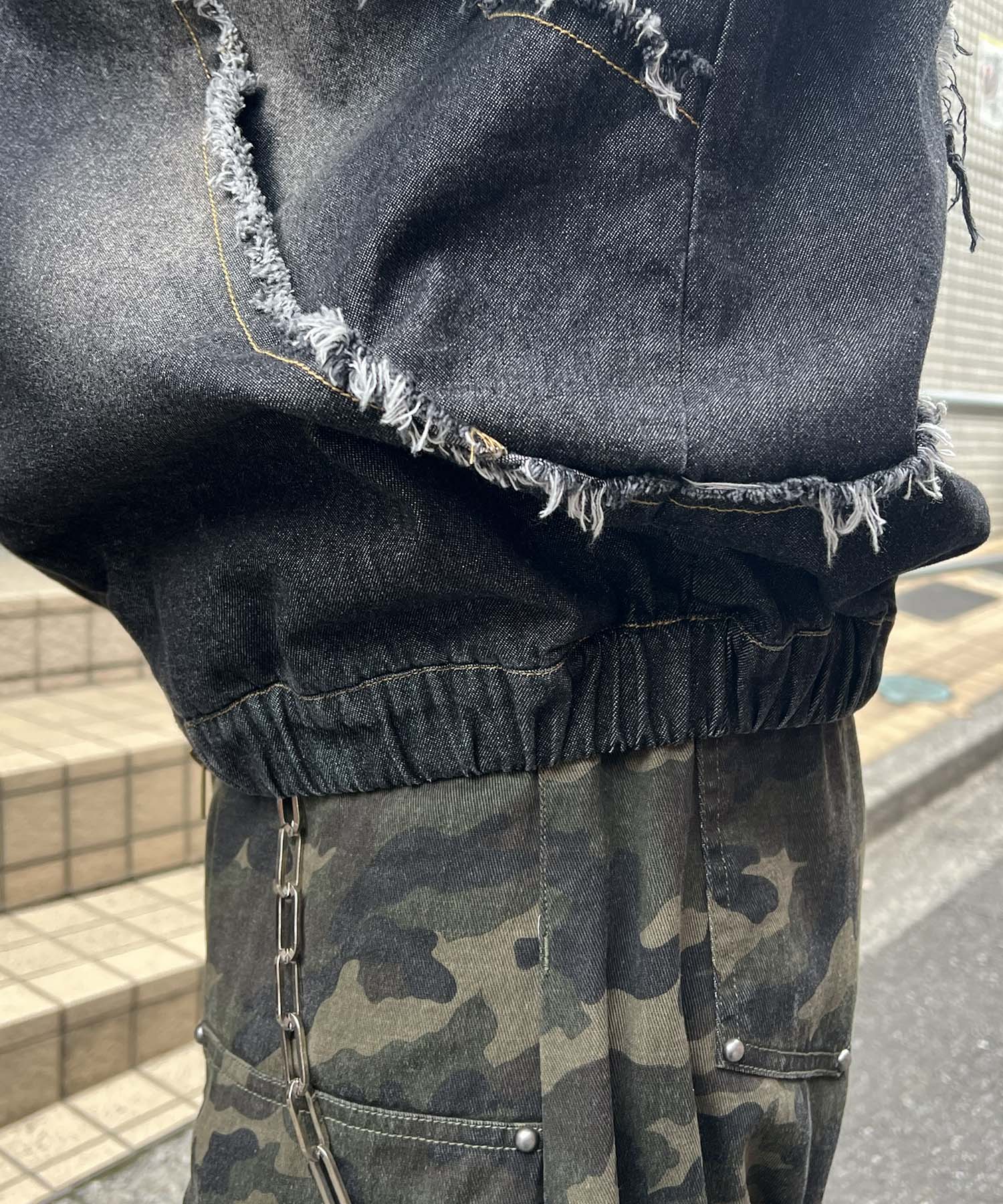 グランジ加工 フルジップ デニムフーディ