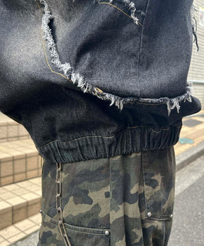 グランジ加工 フルジップ デニムフーディ