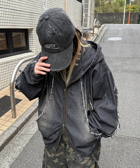 グランジ加工 フルジップ デニムフーディ