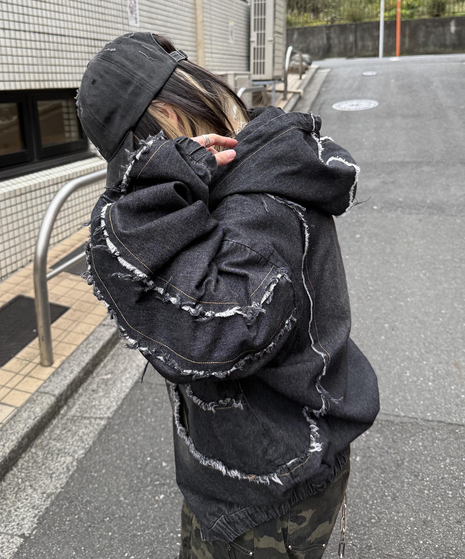 グランジ加工 フルジップ デニムフーディ