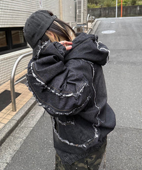 グランジ加工 フルジップ デニムフーディ