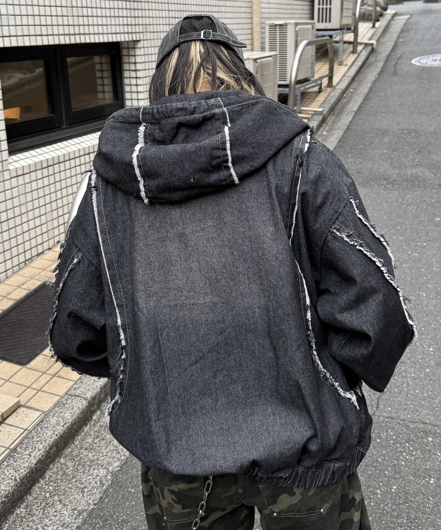 グランジ加工 フルジップ デニムフーディ