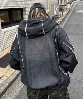 グランジ加工 フルジップ デニムフーディ