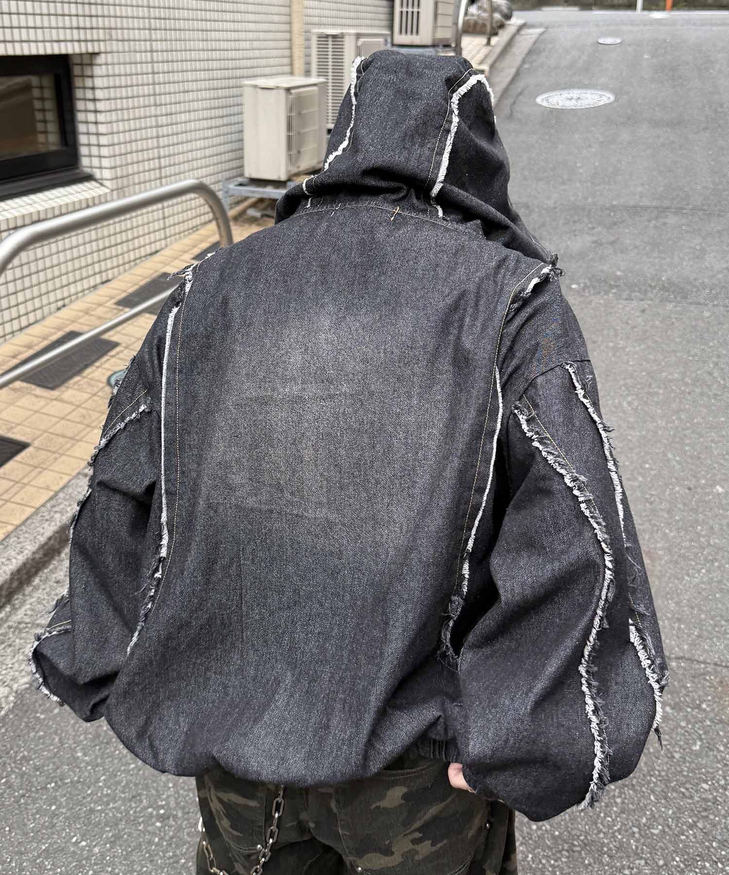 グランジ加工 フルジップ デニムフーディ