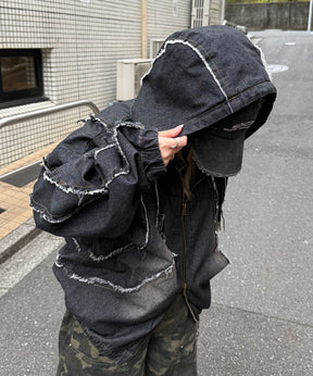 グランジ加工 フルジップ デニムフーディ