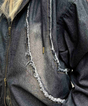 グランジ加工 フルジップ デニムフーディ