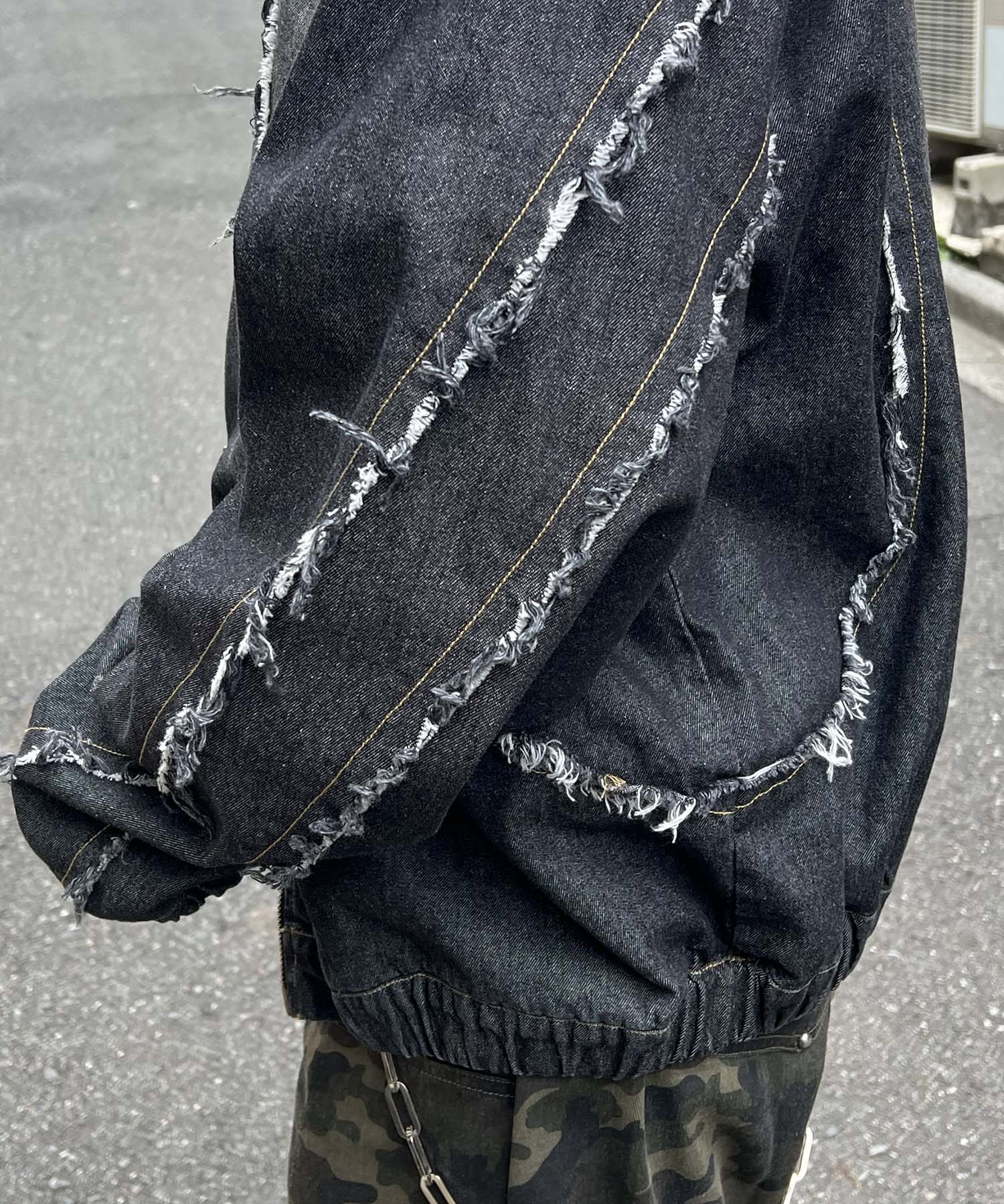 グランジ加工 フルジップ デニムフーディ