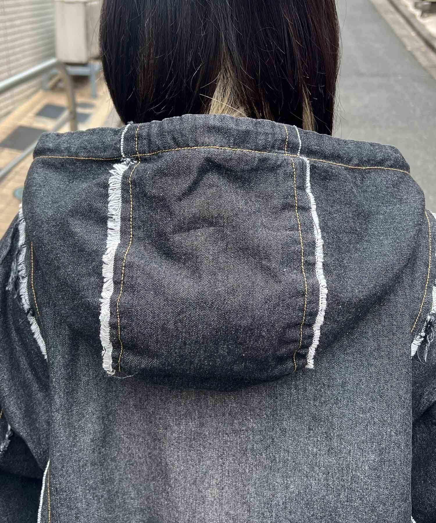 グランジ加工 フルジップ デニムフーディ