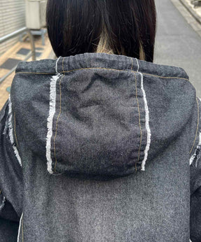 グランジ加工 フルジップ デニムフーディ