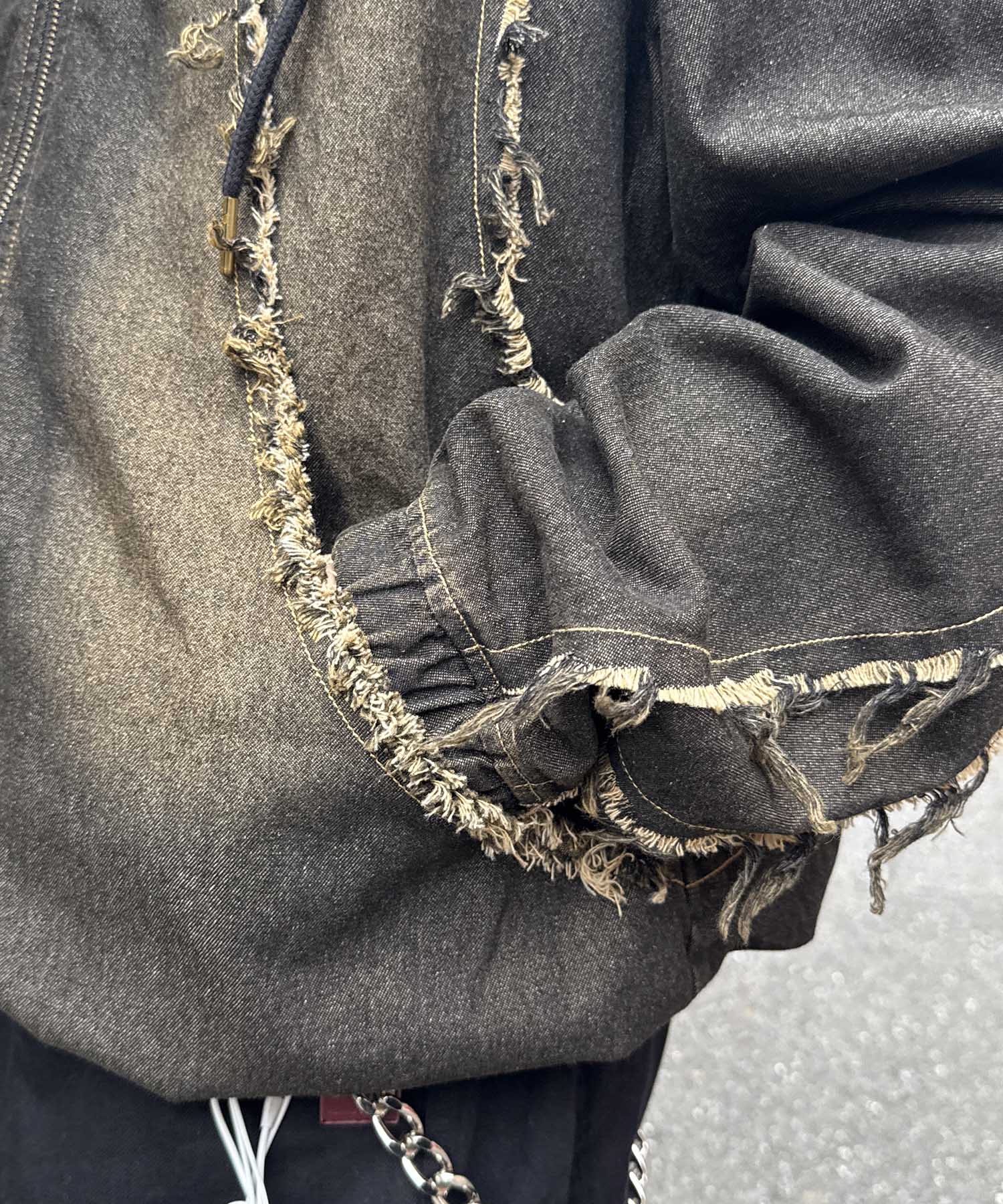 グランジ加工 フルジップ デニムフーディ