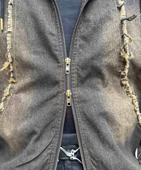 グランジ加工 フルジップ デニムフーディ