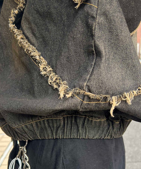 グランジ加工 フルジップ デニムフーディ