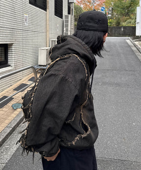 グランジ加工 フルジップ デニムフーディ