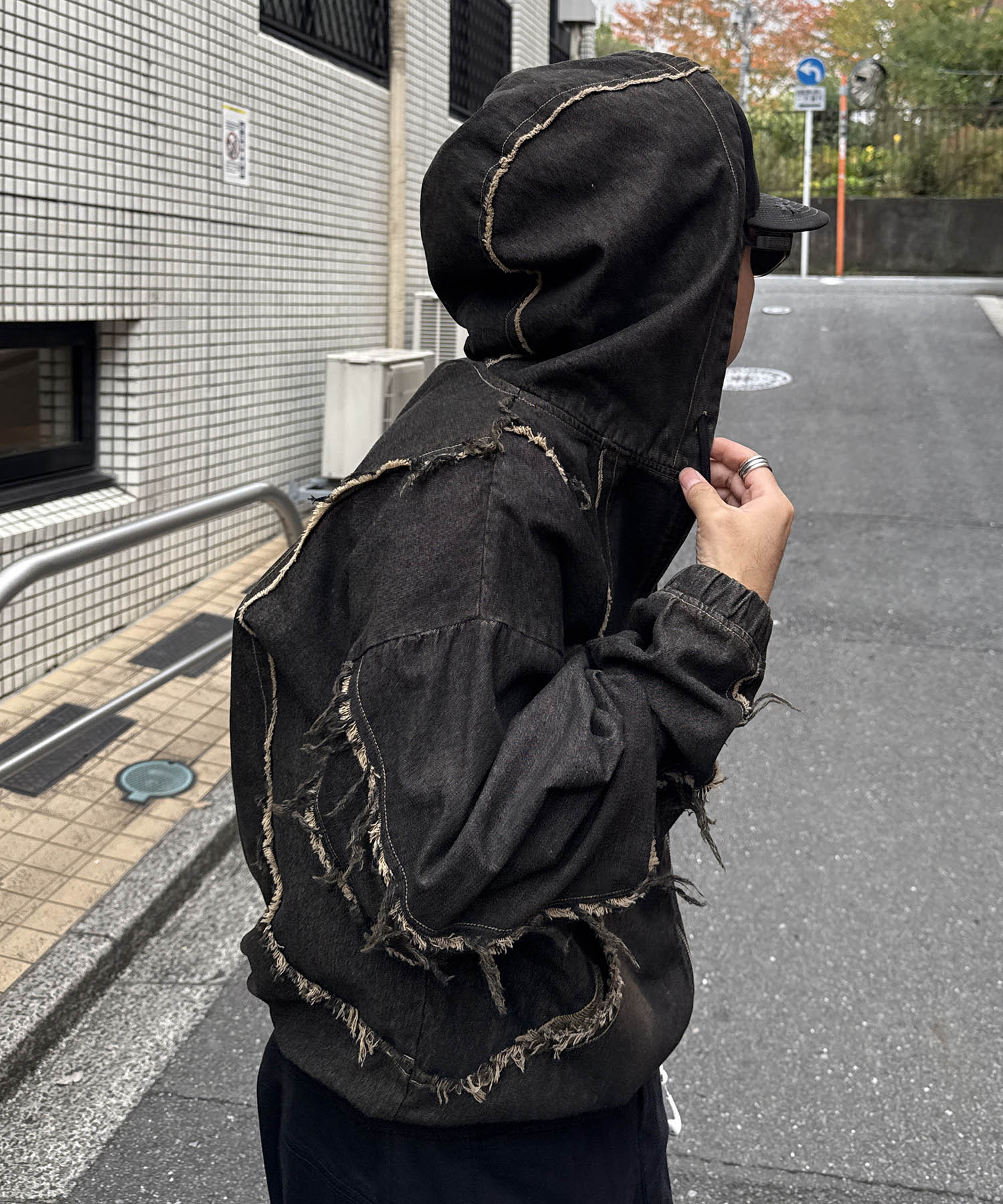 グランジ加工 フルジップ デニムフーディ