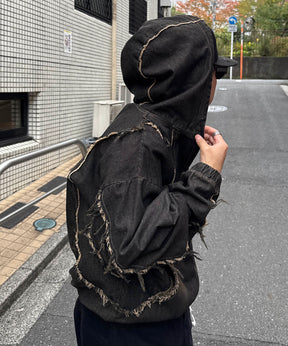 グランジ加工 フルジップ デニムフーディ