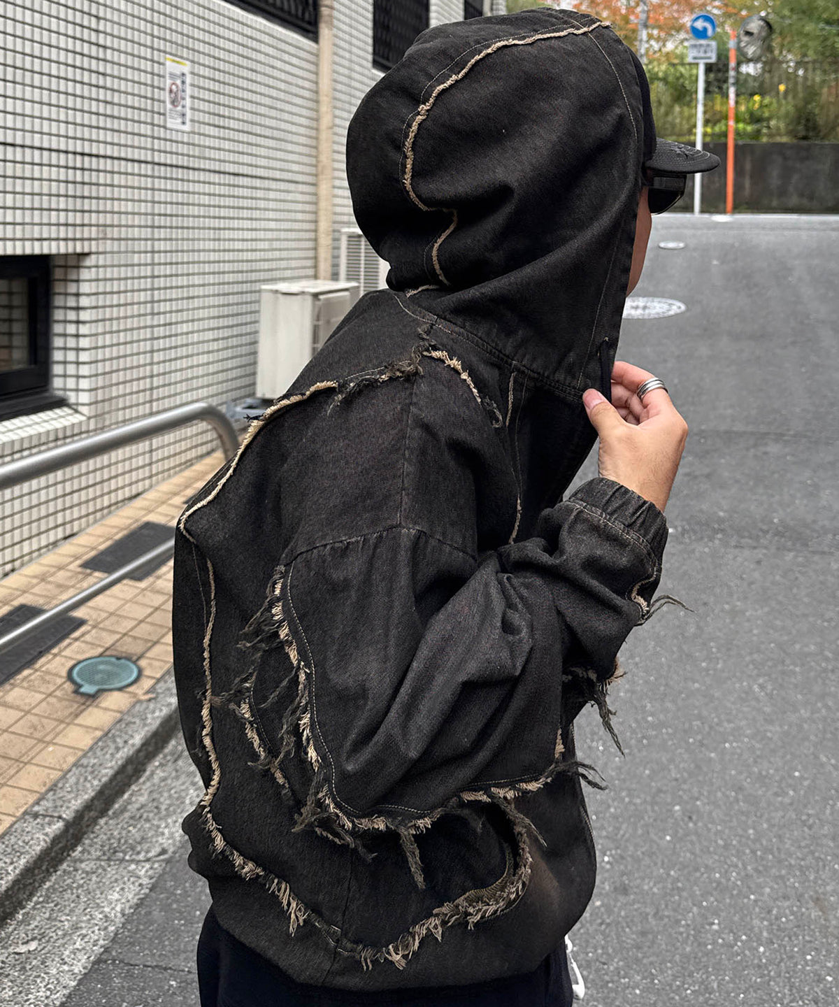 グランジ加工 フルジップ デニムフーディ