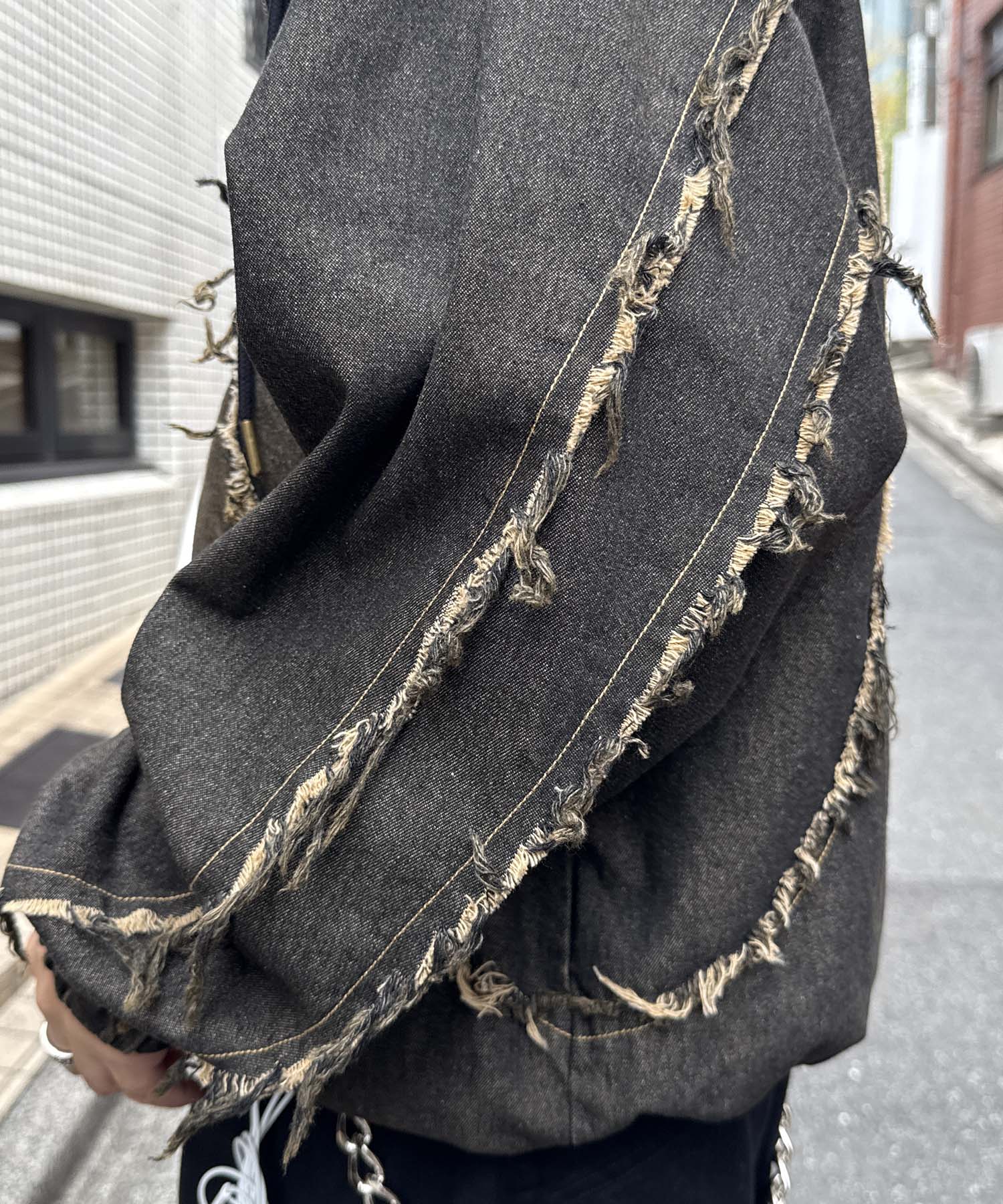 グランジ加工 フルジップ デニムフーディ