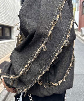 グランジ加工 フルジップ デニムフーディ