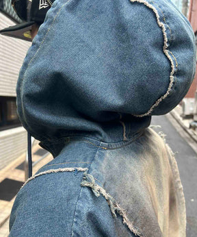 グランジ加工 フルジップ デニムフーディ