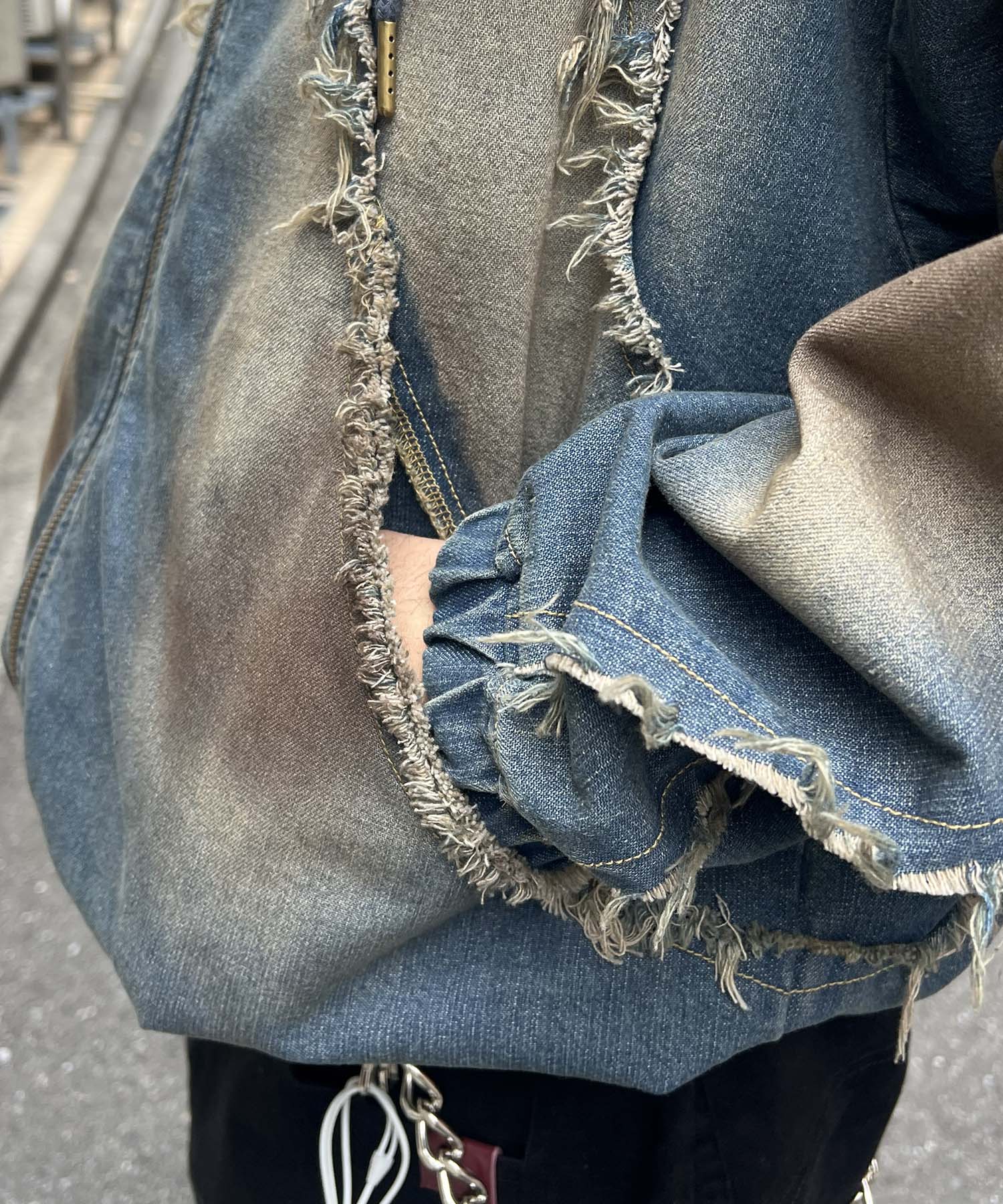 グランジ加工 フルジップ デニムフーディ