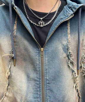 グランジ加工 フルジップ デニムフーディ