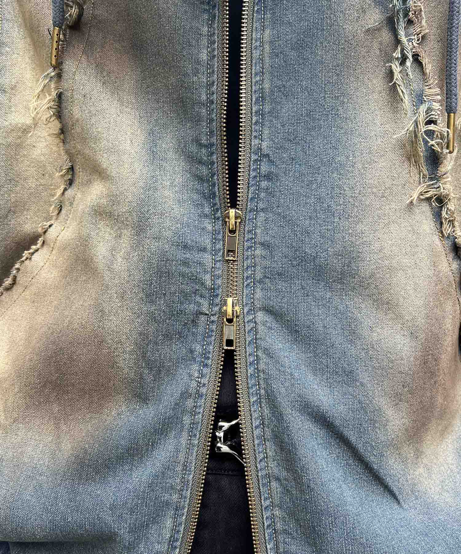 グランジ加工 フルジップ デニムフーディ