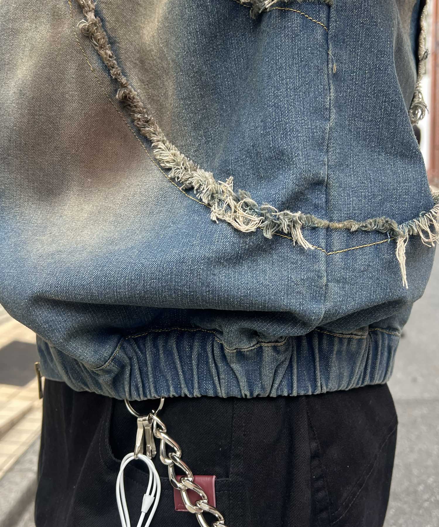 グランジ加工 フルジップ デニムフーディ