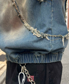 グランジ加工 フルジップ デニムフーディ