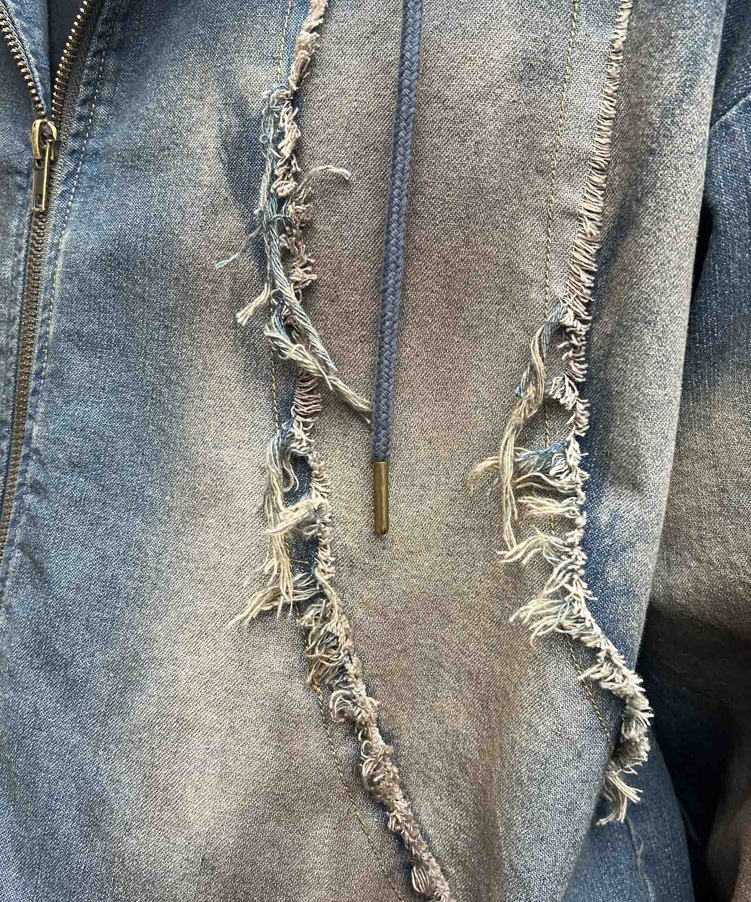 グランジ加工 フルジップ デニムフーディ