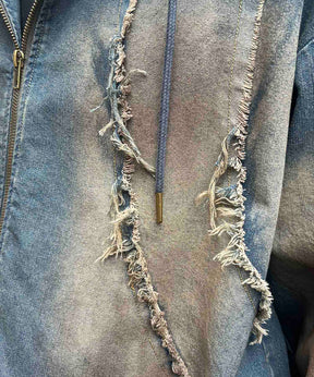 グランジ加工 フルジップ デニムフーディ