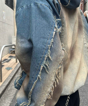 グランジ加工 フルジップ デニムフーディ