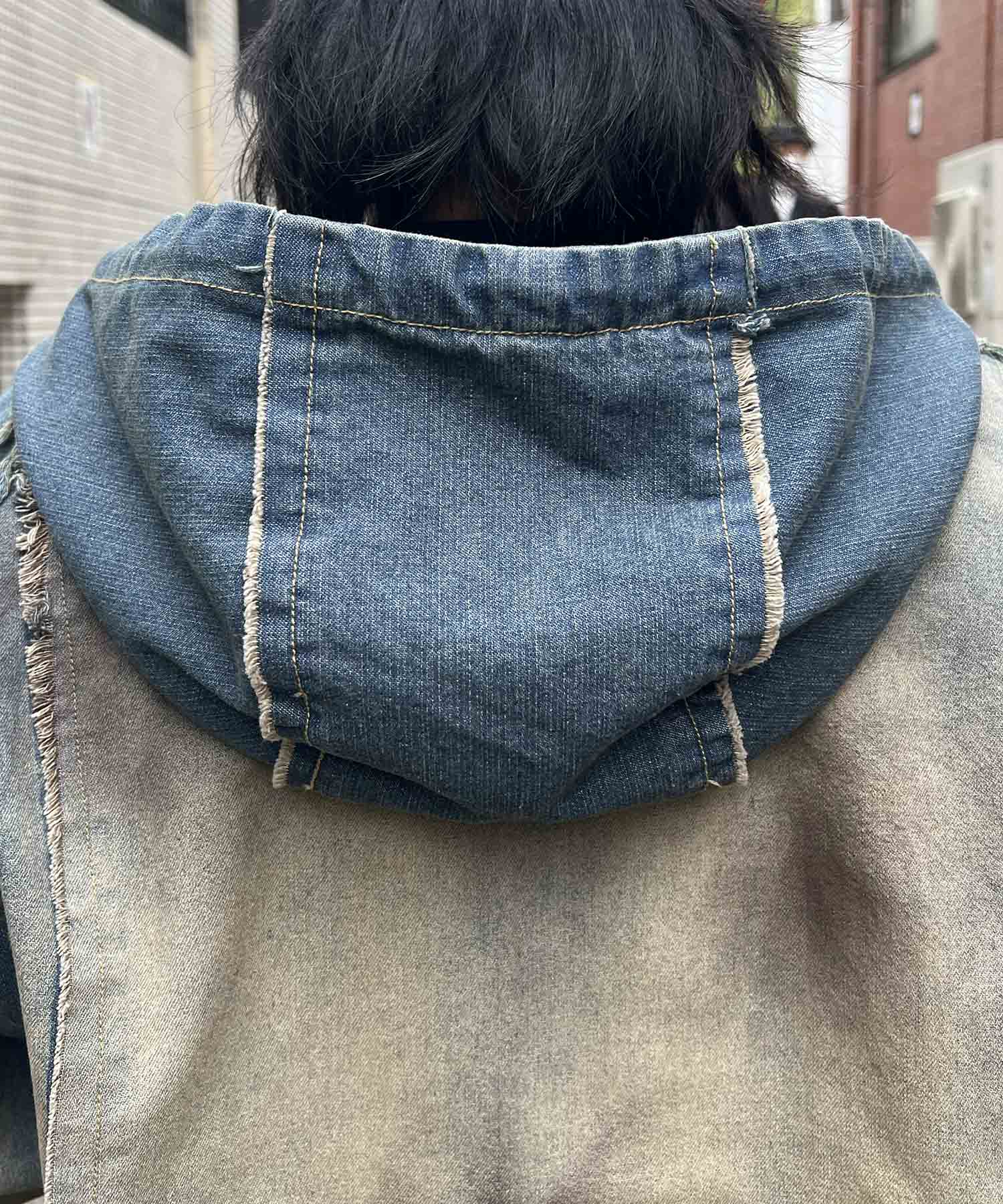グランジ加工 フルジップ デニムフーディ