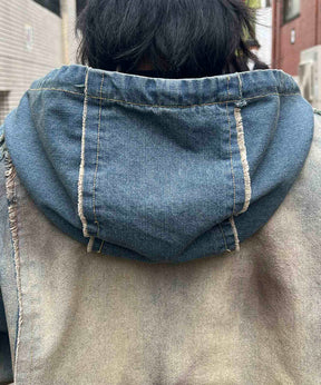 グランジ加工 フルジップ デニムフーディ