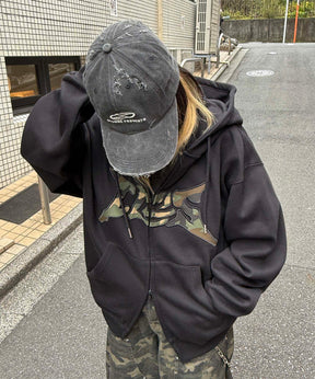 タギング総柄 フルジップフーディ