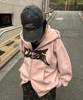 タギング総柄 フルジップフーディ